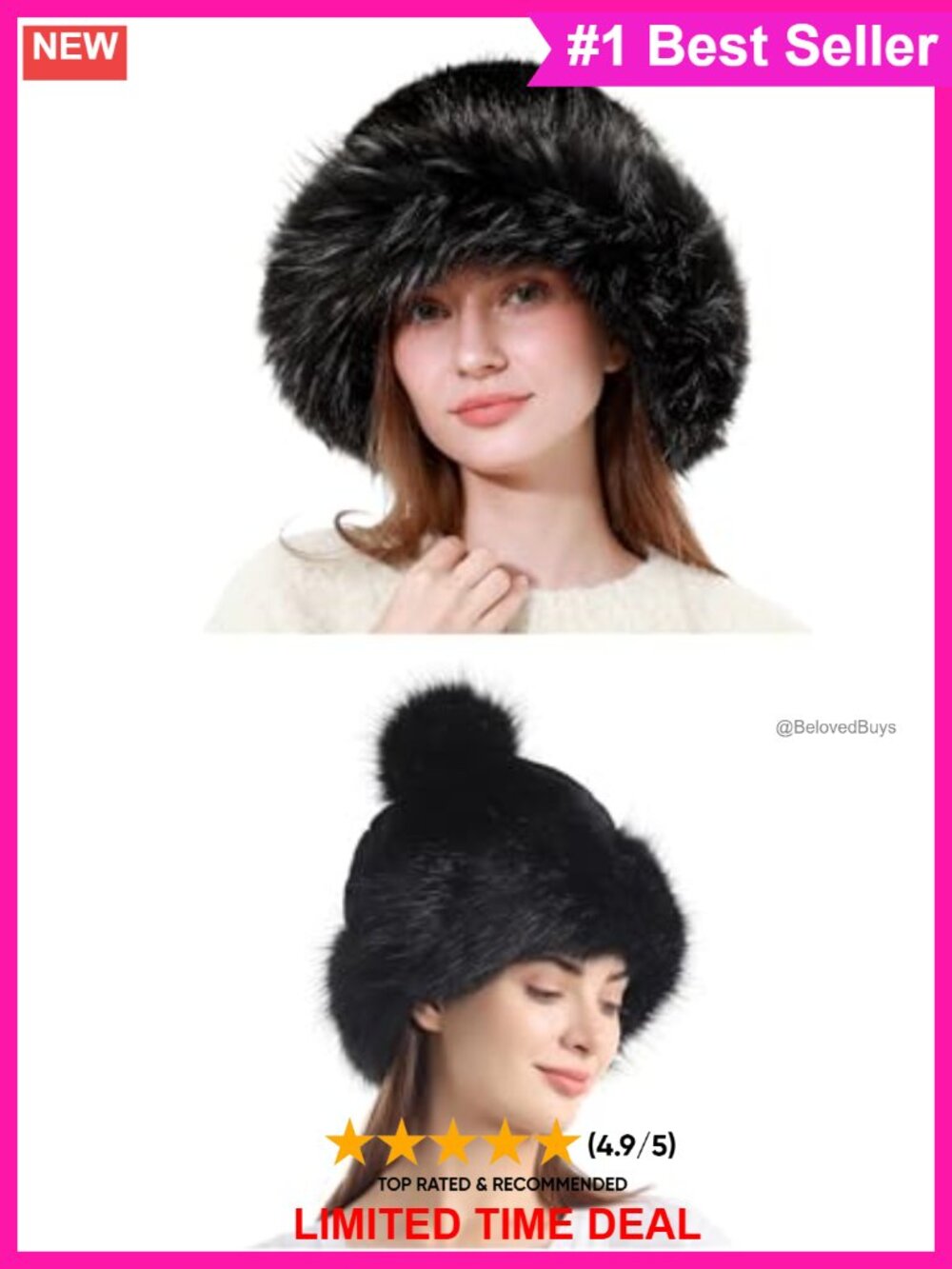 Faux Fur Wide Brim Hat & Bucket Hat 2 Piece Set Quilted Lined Winter